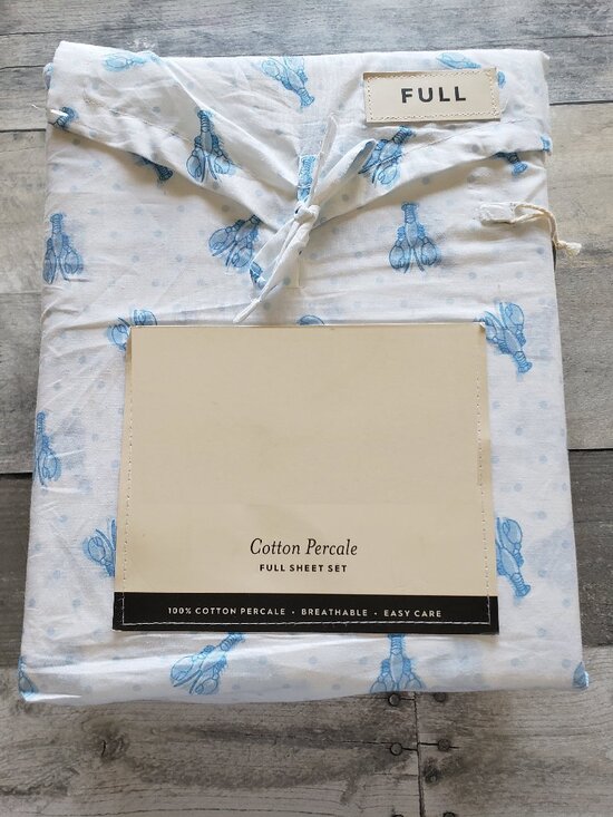 Laura Ashley Other - NWT - Laura Ashley Blue Lobster and Dot Cotton Percale Full Sheet Set